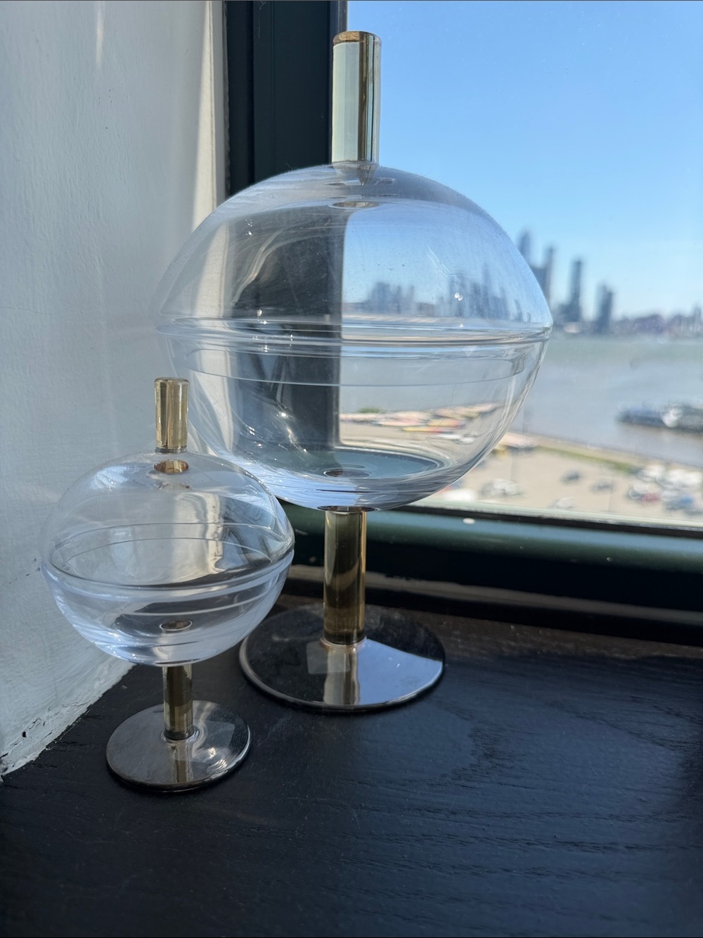 CB2 Clear Glass Orb Vases with Gold-Toned Stems - Picture 2 of 2